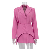 Zingj Spring 2024 New French Design Sense Pink Waist Seal Set Long Sleeve Loose Waist Jacket Women's Wear-Outfit