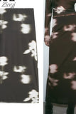 Printed Tulle Skirt Woman High Waist Mesh Skirt Sets Elegant Long Skirts For Women Fashion 2023 Autumn Winter