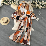 Zingj Style Two-Piece Suit Women's Autumn French Retro Print Loose Long-Sleeved Skirt High-Waist Straight Casual