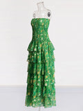 French Elegant Bosom Dress 2025 Summer New Design Printing Waist Lotus Leaf Side Dress Dress