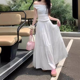 White Half-Dress Women's A-Shaped Skirt In The Long Umbrella Skirt Autumn Small Tall Waist Thin