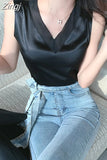 Tops for Women Satin Mesh Female Tank Top Sexy V-neck Woman Vest White Basic 2023 Ladies Tops Sleeveless Women
