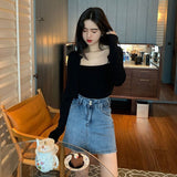 Women Solid Basic Tops Button Up O-neck Elegant Cropped Sweaters Streetwear Slim Knitted Outwear Ulzzang Fashion