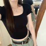 Waist-Pinch Shoulder-Slimmed Short-Sleeved T-Shirt Women's Summer 2024 New Style Cool Sa Tug Elder Sister Short Style Waist