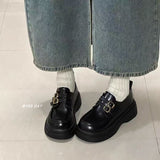 Leather Shoes Women's British Wind Network Red Explosion High-End Feeling With Thick-Soled Leuk-Fowl One-Legged Mary Jane Single