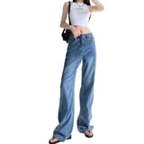 Zingj Sense Wide Leg Jeans Female Autumn High Waist Show Thin Loose Large Size Versatile Straight Tube Drag Pants Tide Ins-Outfit