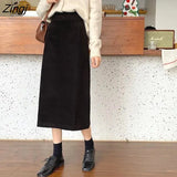 Women Simple Casual Empire Lady Fashion Korean Style Streetwear Split Midi Bottom Students Spring Female Popular Chic