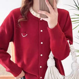 Round-Necked Pearl Sweater Women's European Station Europe 2024 New Spring Cardigan Sweet Gentle Wind