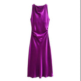 Autumn Silk Hymn Feeling Sleeveless Fan Flute Dress Round Neck Fashion Party