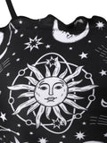 Women Swimwear High Waist Bikinis Set Briefs Cinched Bottoms Gothic Celestial Sun Moon Print Padded
