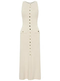 Knit Buttoned Midi Dress-Outfit