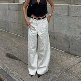 Zingj Simple Black And White Stripe Casual Wide Leg Pants 2024 New Spring And Autumn Fashion Temperament All-Match Trousers Women-Outfit