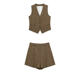 Women's 2025 Spring New Fashioned Colored Flax-Blend Vest + Shorts