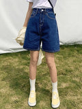 High Waist Straight Leg Denim Shorts-Outfit