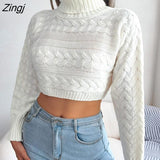 Fashion Twist Knit Sweater for Women Summer Pullovers 2022 New Casual Full Sleeve Turtleneck Skinny Short Crop