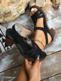 New Roman Sandals Summer Women's Large Car Sewing Toe Weaving Coarse High Heel