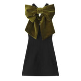 Black Halter Green Bow Mini Dress- Outfit