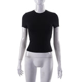 Zingj Women's Spring New Hot Selling Solid Color Round Collar Short Sleeve Basic T-Shirt Top-Outfit