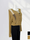 Zingj And After Two Wear Sand Dune Waste Wind Top Hole Long Sleeve T-Shirt Hollow See-Through Blouse Rope Tie Tie