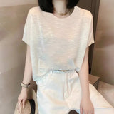 Shoulder Short-Sleeved T-Shirt Lady Loose Summer New Bamboo Festival Cotton Age-Red-Down Shirt Fashion Casual