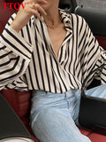 Fashion Striped Print Woman Blouses 2022 Casual Long Sleeve Lapel Shirts Tops Autumn Single-breasted Shirt Female