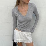 Explosion Autumn Simple Long Sleeve V-Neck Button Lady Shirt Shirt