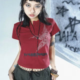 Vintage Y2k Crop Top T-shirt Women Aesthetic Grunge Tee Shirts Femme Star Print Punk Gothic Streetwear Graphic