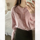 Zingj Early Autumn New Love Button Pink Sweater Female Outside Loose Lazy Wind Knit Small Cardigan Jacket