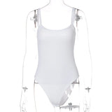 Solid Bodycon Sexy Body Casual Basic White Summer Bodysuit Women Tops Sleeveless Sheer Bodysuits Jumpsuit