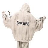 Mud Dyed Old Hooded Hoodie Sticker Oversize Couple With Open Shirt Zipper Handsome