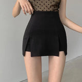 Black Mini Skirt Shorts Women Sexy High Waist Punk Casual Patchwork A-line High Slit Micro Skirt Streetwear Y2K