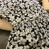 New Women's Summer V Neck Short Sleeve A Line High Waist Fashion All Over Floral Printed Puff Sleeve Belted Smock
