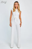 One Piece Women 2023 Summer Rompers Square Neck Plain Sleeveless Daily Casual Wide Leg Long Overalls Office
