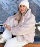 Beige Collar Pocket Faux Fur Coat- Outfit