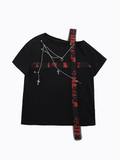 Harajuku T-shirts Women Cross Chain Top Tee Loose Off Shoulder Fashion Tshirts Patchwork Y2k Aesthetic Grunge T