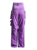 Design Sense Multi-Pocket High Waist Velvet Autumn 2025 New Solid Color Model Loose Wide-Leg Pants