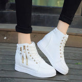 Spring And Autumn New Style Women's Shoes Round Head, Thick Soles, High Uppers, Lace-Up Casual Sports