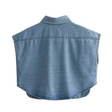 Top Women's New Women's Clothing Collar Short-Sleeved Denim Fashion Trend High Street