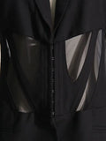 Zingj Coat Female 2024 New French Casual Fish Bone Beam Waist Mesh Stitching Slim Perspective Small Suit