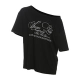 Summer New Women's Street Fashion Letter Print Slanted Shoulder Short-Sleeved Loose T-Shirt