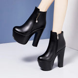 And Winter Hate Sky High Walking Shoes Martin Boots Autumn And Winter Plush Thick-Soled Waterproof Table Large Round Head Ultra-High Heel Short