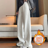 Black Tall Add Velvet Narrow Version Straight Banana Pants Female Autumn Winter New High Waist Hanging Feeling Wide Leg Sports Casual Pants-Outfit