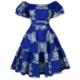 Womens African Ankara Print Mini Dress Traditional Casual Outfits Attire 2021 Fashion Short Sleeve Slash Neck African