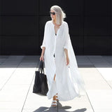 Bikini Cover-ups Long White Tunic Casual Summer Beach Dress Elegant Women Plus Size Beach Wear Swim Suit Cover Up 211-0-Outfit