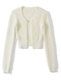 Fashion Women's Knitted Cardigan O-neck Slim Mental Buckle Long Sleeve Solid Color Short Sweater Spring 2023 New