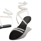 Summer New Round Head Solid Color Strap With Water Drill Large Size Strap Flash Women's Fashion Sandals