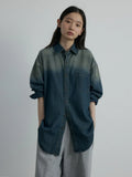 [Daihe] Autumn New Leisure Lapel Retro Wash Water Loose Versatile Medium Long Denim Shirt H7266-Outfit