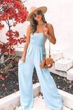 Women Jumpsuit Square Collar Suspenders Sleeveless Backless Nipped Waist Loose Wide Legs Casual Pants Romper High