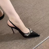 Leisure Water Drill Sandals Women's Net Red Explosion Small Fragrant High Heels French Fine Heel Pointed Nude Women