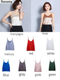 Summer Solid Sleeveless Crop Casual Camis Tank Tops Ladies V-Neck Female Vest Women Imitation Silk